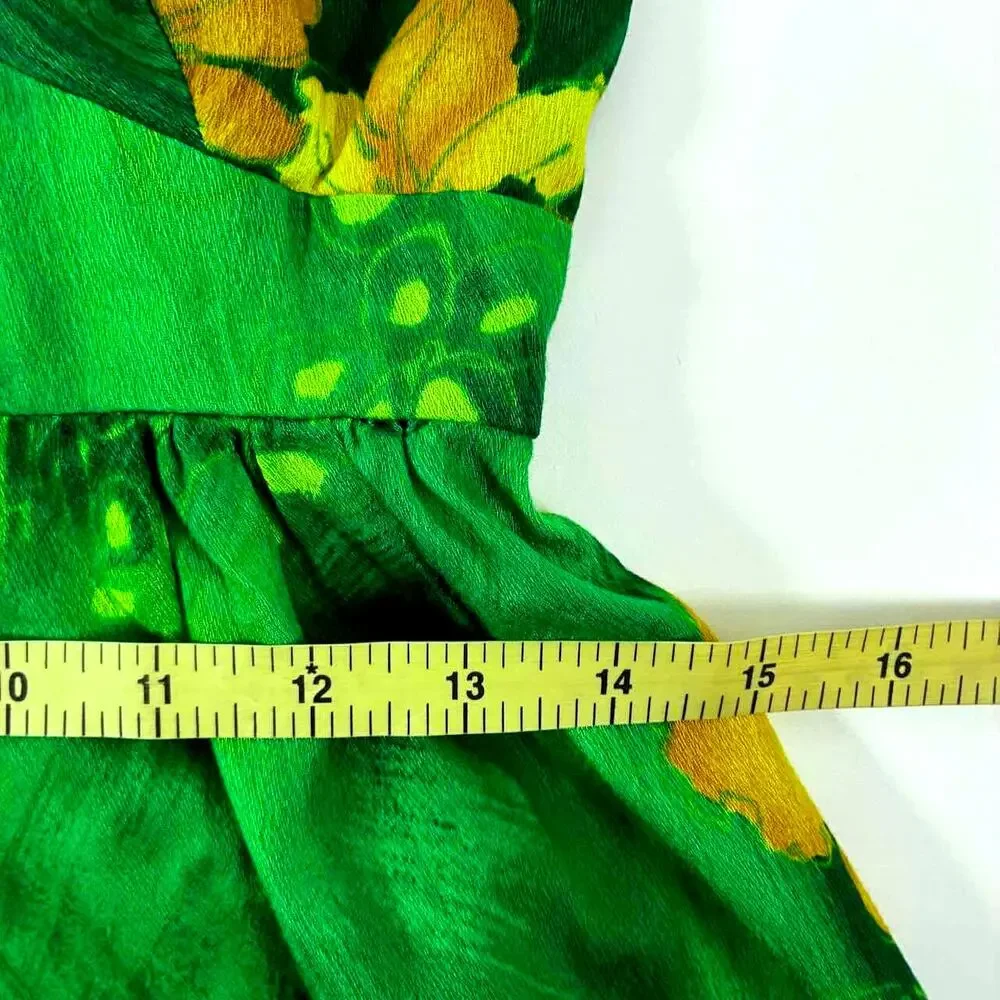 Vintage 70s Green & Yellow Hawaiian Print Halter Maxi Dress - Size S - Picture 7 of 9